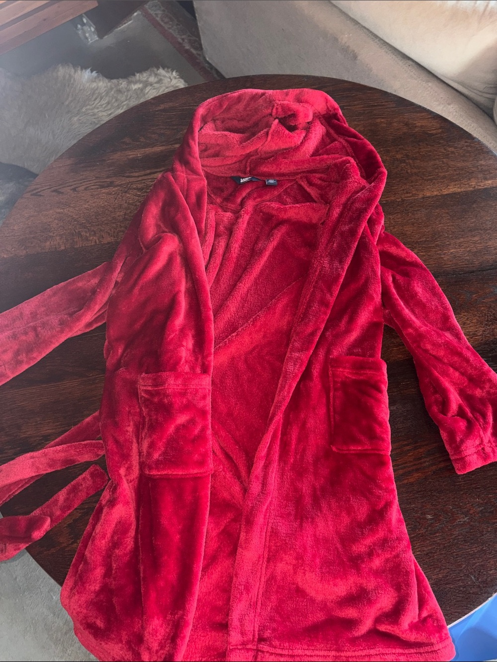 Lands' End Kids Plush Hooded Robe in Red